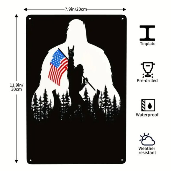 Bigfoot Sasquatch Rocks the USA Flag, Metal Sign - Picture 2 of 4